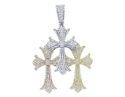 Pre-owned Jewelry Unlimited Mens Triple Tri-color Celtic Cross 8 3/10ct Real Diamond Pendant 3" In G-h