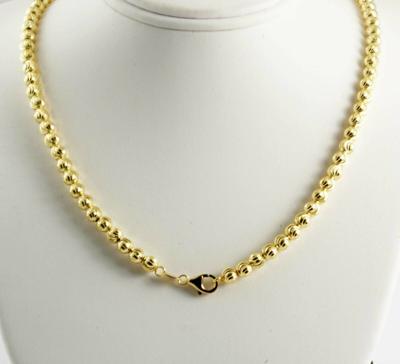Pre-owned Gd Diamond 20.50 Gm 14k Yellow Gold Bead Moon Cut Men's Women's Necklace Chain 18" 5 Mm