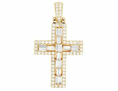 Pre-owned Jewelry Unlimited Solid 14k Yellow Gold Real Baguette Diamond Designer Cross Pendant 2 1/2 Ct 1.5"