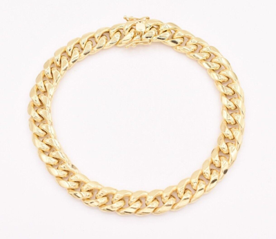 Pre-owned Bayam 9.5mm All Shiny Mens Miami Cuban Bracelet Box Clasp Lock Real 10k Yellow Gold