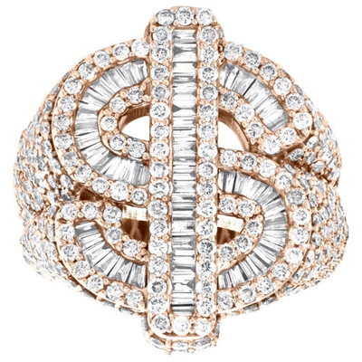 Pre-owned Jfl Diamonds & Timepieces 10k Rose Gold Round & Baguette Diamond Money Dollar Sign 26mm Pinky Ring 6 Ct. In White