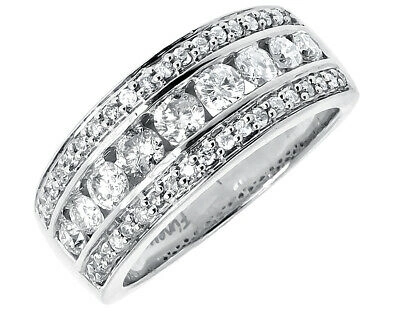 Pre-owned Jewelry Unlimited 14k White Gold Mens Three Row Round Channel Diamond 8mm Wedding Band Ring 1.25ct