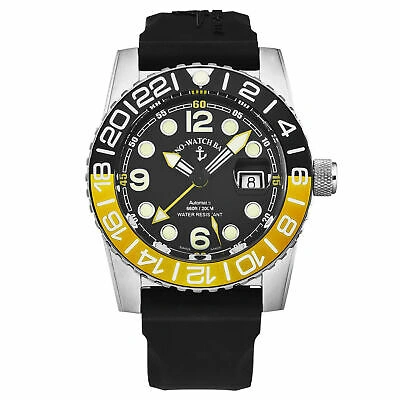 Pre-owned Zeno Men's Airplane Diver Gmt Black Dial Black Strap Automatic 6349gmt-3-a1-9