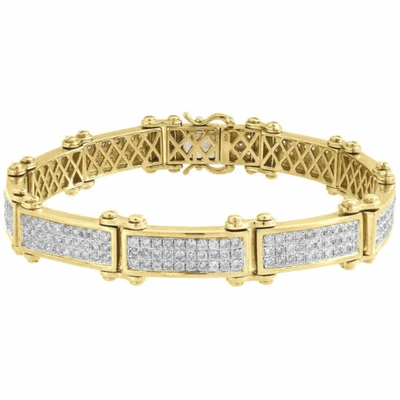 Pre-owned Jfl Diamonds & Timepieces Diamond Statement Link Pave Bracelet Mens 10k Yellow Gold 8" Round Cut 6.29 Ct. In White