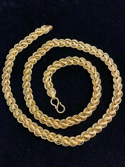 Pre-owned Jisha Vintage Unisex Dubai Handmade Lotus Chain Necklace In 916 Solid 22k Yellow Gold