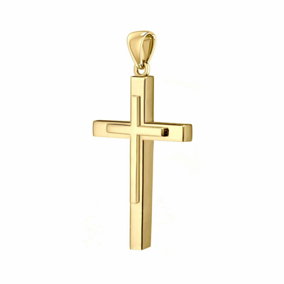 Pre-owned Us Jewels Men's Xl Heavy Solid 2in 14k Yellow Gold Christian Cross Pendant, 50mm