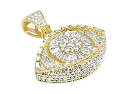 Pre-owned Jewelry Unlimited Mens Baguette Real Diamond Evil Eye Pendant 4 3/5ct 14k Yellow Gold 1.5" In G-h