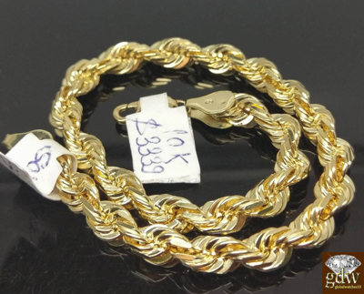 Pre-owned Globalwatches10 Solid 10k Yellow Gold Rope Bracelet Men 7mm 8" Diamond Cut Lobster Menwomen Real
