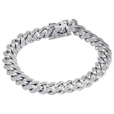 Pre-owned Jfl Diamonds & Timepieces 10k White Gold 11mm Solid Miami Cuban Box Clasp Simulated Diamond Bracelet 8.25"