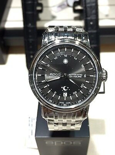 Pre-owned Epos Emotion Mechanical 24 Hour Black Dial Date Sun Moon 3390 Eta 2892-a2