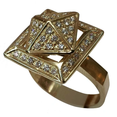 Pre-owned Gems4me Pyramid On Square 14k 48 Diamond Gold Motion Ring - Fl894 In White/colorless