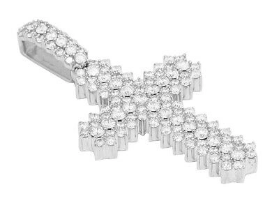 Pre-owned Jewelry Unlimited Mens 11 1/5 Ct Real Diamond Cross Pendant Prong Set 14k White Gold 2.8" In G-h
