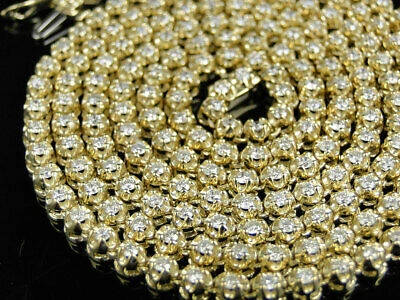Pre-owned Jewelry Unlimited Mens Prong Set 1 Row Genuine Diamond Chain Necklace In 14k Yellow Gold