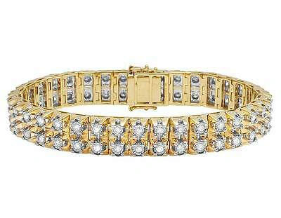 Pre-owned Jewelry Unlimited Men's 10k Yellow Gold Genuine Diamond Men's 2 Row Tennis Bracelet 7 Ct 12mm 8"