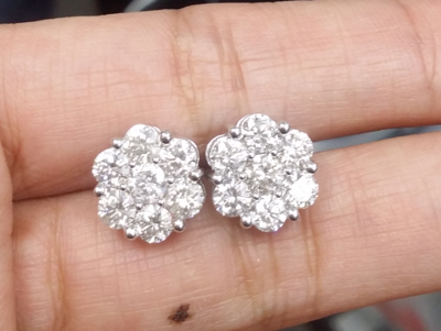 Pre-owned Handmade Deal3.00ct Round Genuine Diamond Cluster Flower Studs Earrings 14k Gold 11.50mm In H
