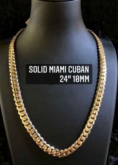 Pre-owned Online0369 Men's Solid Miami Cuban Link 10mm X 24" Classic Cage Back Solid Chain Necklace In White