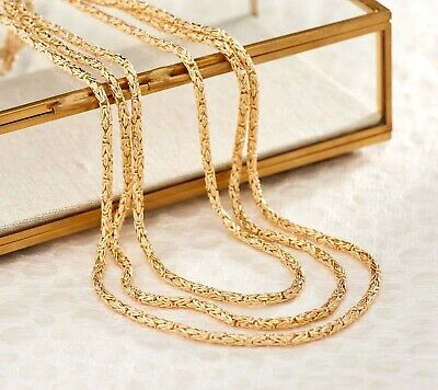 Pre-owned Qvc 72" Long Round Byzantine Chain Necklace Lobster Clasp Real 14k Yellow Gold
