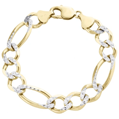Pre-owned Jfl Diamonds & Timepieces Mens 10k Yellow Gold 11.50mm Diamond Cut Solid Figaro Link Bracelet 8 - 9 Inches