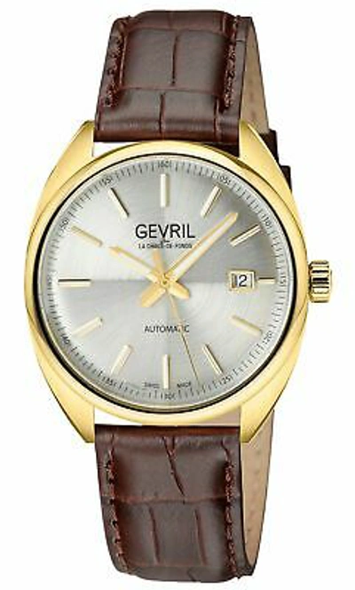 Pre-owned Gevril Men 48704a Five Points Swiss Automatic Exhibition Case Back Leather Watch