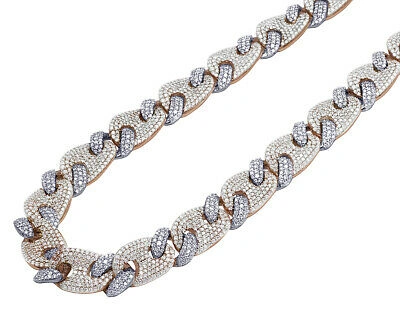 Pre-owned Jewelry Unlimited Mens Rose/ Whitegold Real Honeycomb Diamond Cuban Mariner Necklace 12mm 20ct In G-h