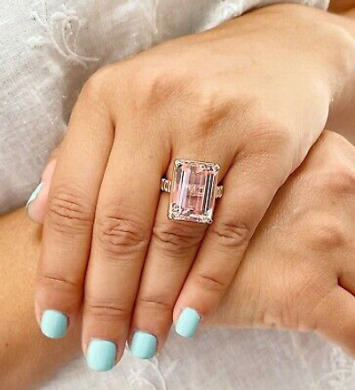 Pre-owned Emerald 14k Solid Rose Gold  Peach Morganite And Natural Round Diamond Ring 13.50 In Pink