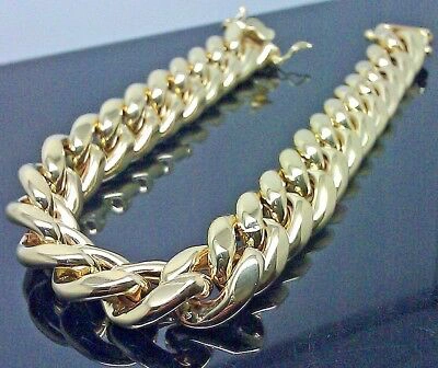 Pre-owned Globalwatches10 Real 10k Yellow Gold Miami Cuban Link Men Bracelet 13mm 7.5" Inch Box Clasp
