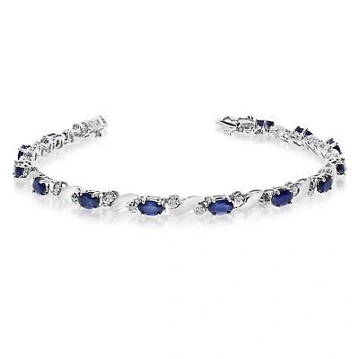 Pre-owned Direct-jewelry 14k White Gold Natural Sapphire And Diamond Tennis Bracelet