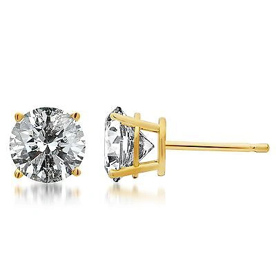 Pre-owned Jewelry Unlimited 14k Men's Ladies Yellow Gold Round Cut Diamond Solitaire Studs Earrings 2 Ct In H-i