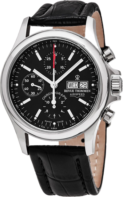 Pre-owned Revue Thommen Men's Pilot Leather Strap Chronograph Automatic Watch 17081.6534