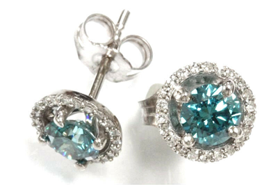 Pre-owned Jewelry By Arsa 1 Ctw Natural Blue & White Diamond Solid 14k Gold Halo Round Stud Earrings 8 Mm