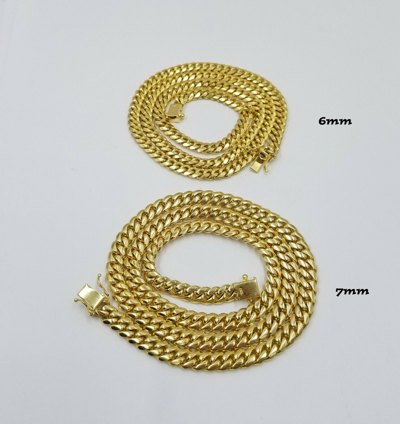 Pre-owned Globalwatches10 Solid 10k Yellow Gold Miami Cuban Necklace Box Lock 6mm 7mm 22" 24" Heavy