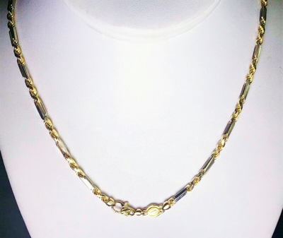Pre-owned Gd Diamond 25 Gm 14k Two Tone Gold Solid Men's Figarope Milano Chain Necklace 28" 3 Mm In Multicolor