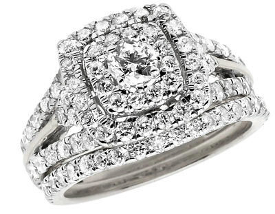 Pre-owned Jewelry Unlimited 14k White Gold Halo Cushion Cluster Genuine Diamond Engagement Ring Set 1.90ct