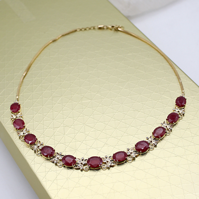 Pre-owned Archariel Natural Ruby Diamond Victorian Style Necklace 18kt Solid Yellow Meaniful Gift In Red
