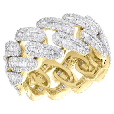 Pre-owned Jfl Diamonds & Timepieces 10k Yellow Gold Round & Baguette Diamond Cuban Eternity Band 12mm Ring 2.33 Ct. In White