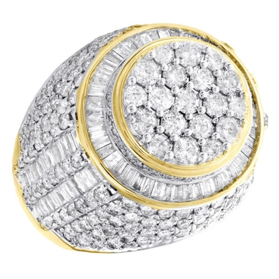 Pre-owned Jfl Diamonds & Timepieces 10k Yellow Gold Baguette Cut Diamond Cluster Band 22mm Statement Pinky Ring 5 Ct In White