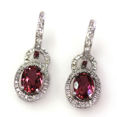 Pre-owned Jewelry By Arsa 3 Ct Tw Natural Pink Tourmaline & Diamond 14k White Gold Dangle Earrings 24 Mm