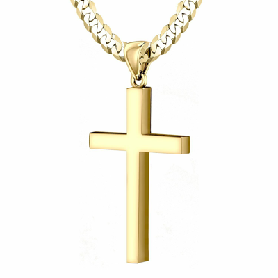 Pre-owned Us Jewels Men's Xl Solid 2" 14k Yellow Gold Christian Cross Pendant Necklace, 20in To 30in
