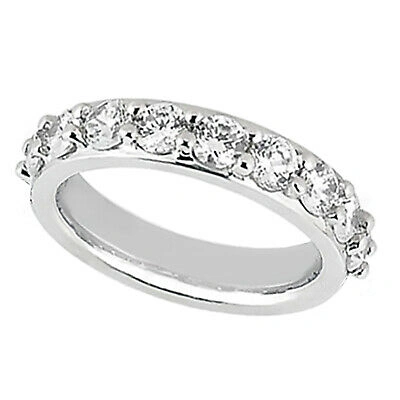 Pre-owned Jewelwesell Ladies Natural Round Diamond Half Eternity Wedding Band Ring 950 Platinum 1.5ctw In F