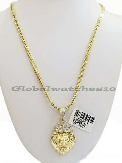 Pre-owned Franco 10k Yellow Gold & Diamond Lion Head Pendant With 18"-26" Inches  Chain