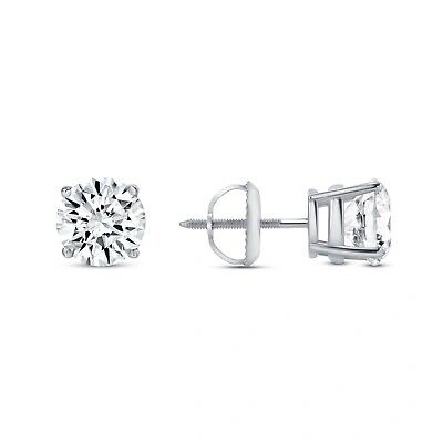 Pre-owned Shine Brite With A Diamond 2 Ct Round Lab Created Grown Diamond Earrings 18k White Gold F/vs Basket Screw In White/colorless
