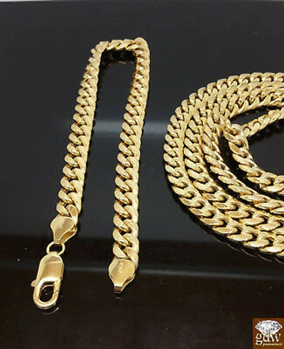 Pre-owned Globalwatches10 10k Real Gold Miami Cuban Chain 7mm 22 Inch Bracelet 8 Inch Box Lobster Lock