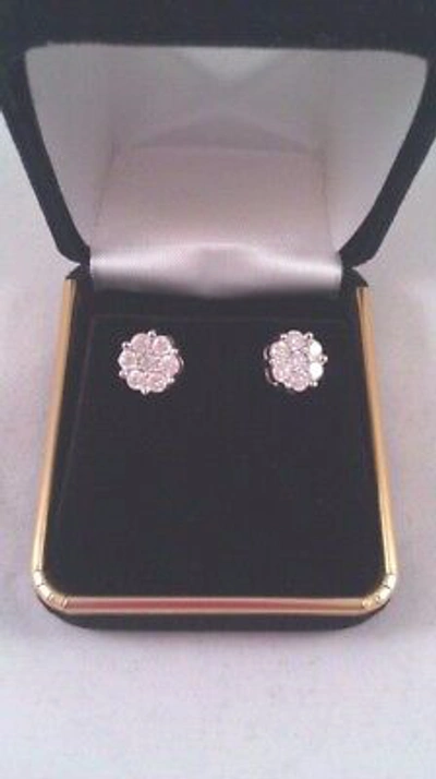 Pre-owned Globalwatches10 Solid 14k White Gold 1ct Genuine Diamond Earring Round Cut Flower Stud