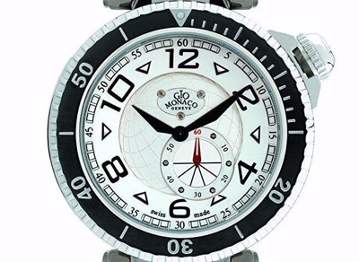 Pre-owned Gio Monaco Men's 644 Poseidon Silver Dial Sub Second Steel And Black Pvd Watch