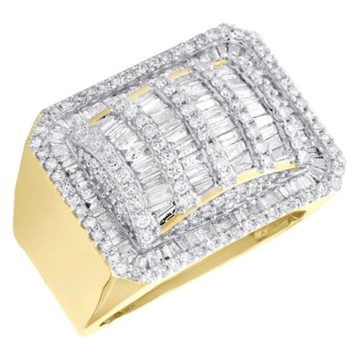 Pre-owned Jfl Diamonds & Timepieces 10k Yellow Gold Round & Baguette Diamond Statement Pinky Ring 18mm Band 2.25 Ct. In White