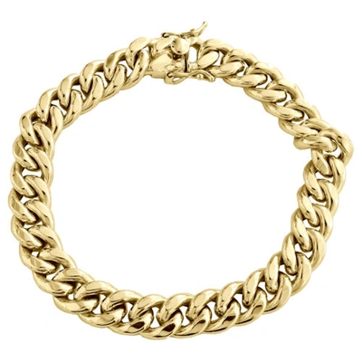 Pre-owned Jfl Diamonds & Timepieces Mens 10k Yellow Gold 10mm Hollow Miami Cuban Link Box Clasp Bracelet 8 - 9 Inch