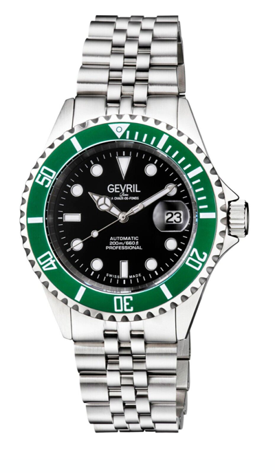 Pre-owned Gevril Men's 4852b Wall Street Swiss Automatic Ceramic Bezel Steel Date Watch