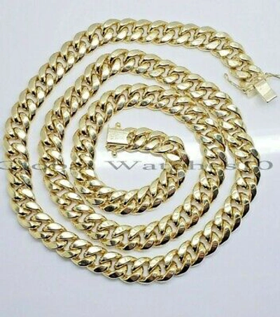 Pre-owned Globalwatches10 14k Yellow Gold Miami Cuban Necklace Mens Box Lock Clasp 10mm 26 Inch