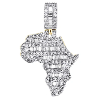 Pre-owned Jfl Diamonds & Timepieces 10k Yellow Gold Round & Baguette Diamond Africa Map Pendant 1.50" Charm 1.47 Ct. In White