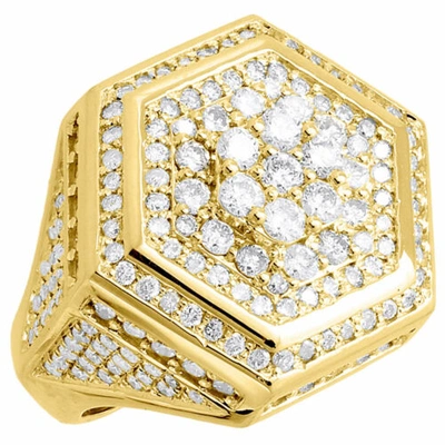 Pre-owned Jfl Diamonds & Timepieces Diamond Pinky Ring Mens Round Cut 14k Yellow Gold Hexagonal Band 4.15 Ct. (22mm) In White